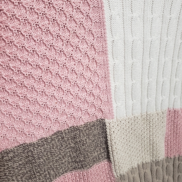 Liz & Co Pink Patchwork Cable Knit Sweater XL Petite - Picture 2 of 6